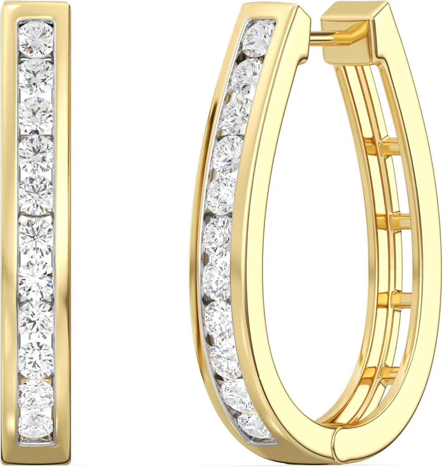 Gilded Lab-Grown Diamond Channel Set Hoop Earrings, 1/4 Cttw - 1 Cttw | SI1 F Color, Sterling Silver and 14K Gold-Plated | Elegant & Ethical Jewelry for Women, Gift Box Included | For Anniversaries, Gifting and Special Occasions