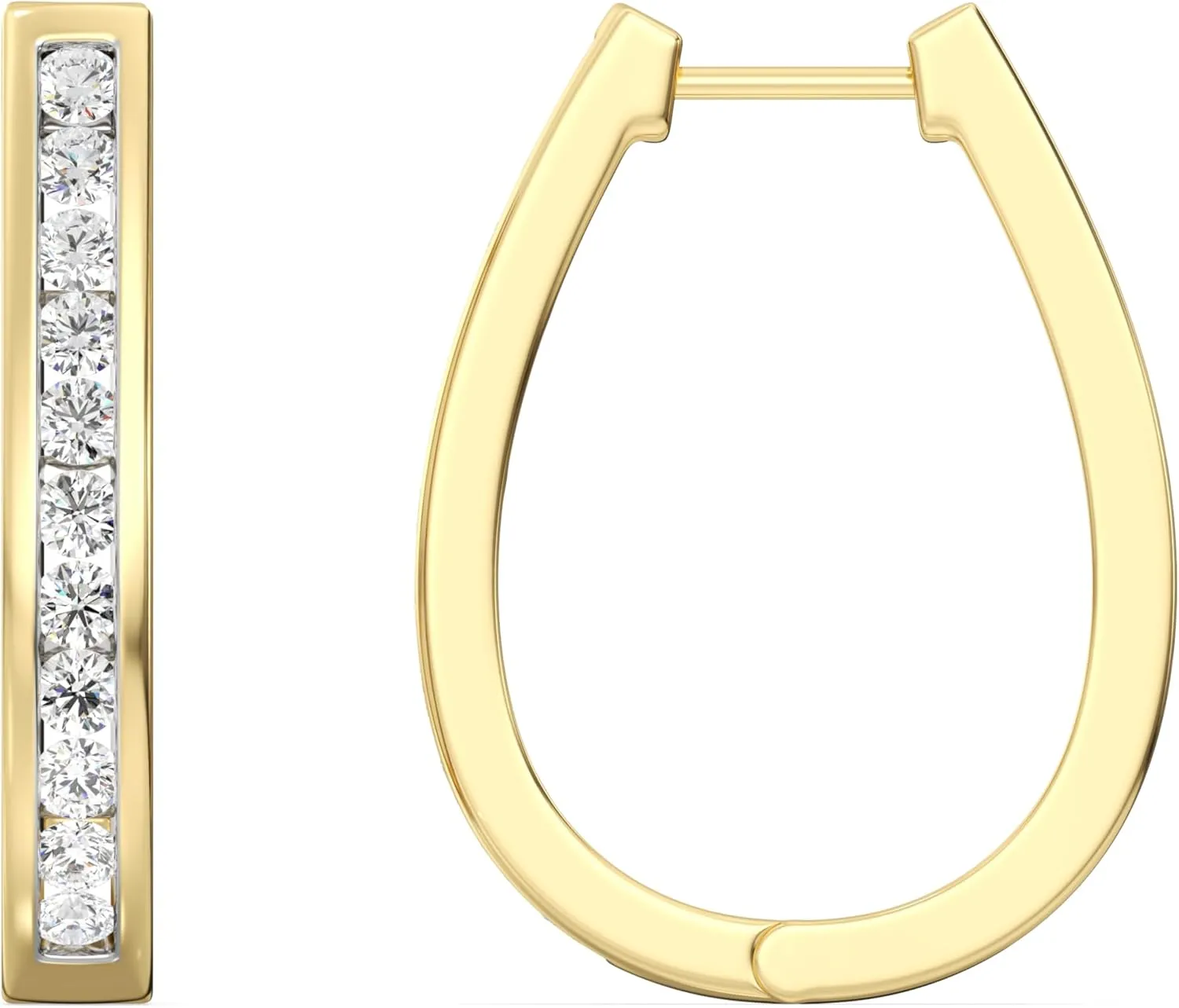 Gilded Lab-Grown Diamond Channel Set Hoop Earrings, 1/4 Cttw - 1 Cttw | SI1 F Color, Sterling Silver and 14K Gold-Plated | Elegant & Ethical Jewelry for Women, Gift Box Included | For Anniversaries, Gifting and Special Occasions