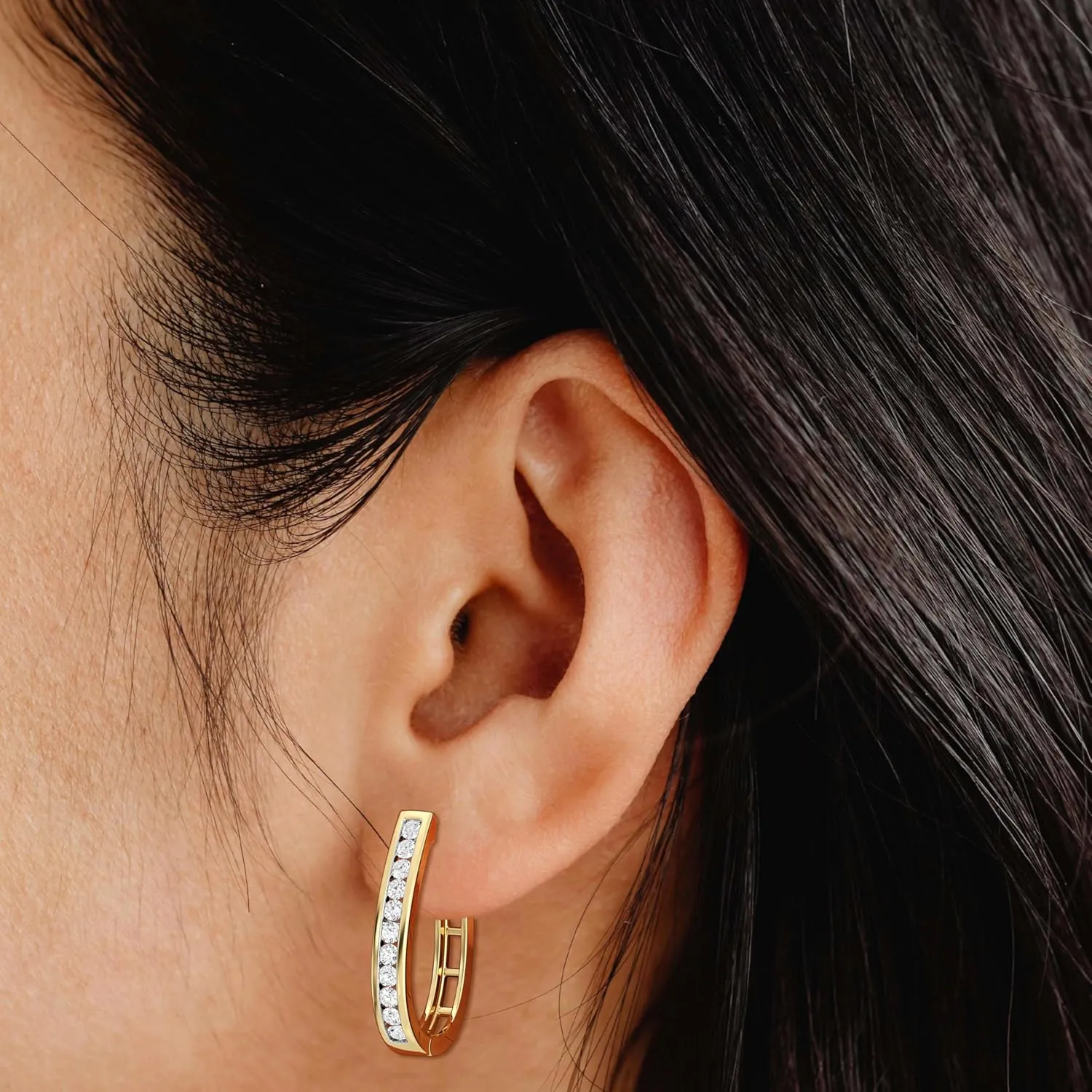 Gilded Lab-Grown Diamond Channel Set Hoop Earrings, 1/4 Cttw - 1 Cttw | SI1 F Color, Sterling Silver and 14K Gold-Plated | Elegant & Ethical Jewelry for Women, Gift Box Included | For Anniversaries, Gifting and Special Occasions