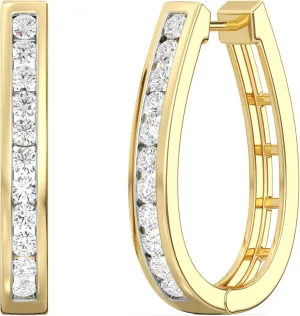 Gilded Lab-Grown Diamond Channel Set Hoop Earrings, 1/4 Cttw - 1 Cttw | SI1 F Color, Sterling Silver and 14K Gold-Plated | Elegant & Ethical Jewelry for Women, Gift Box Included | For Anniversaries, Gifting and Special Occasions