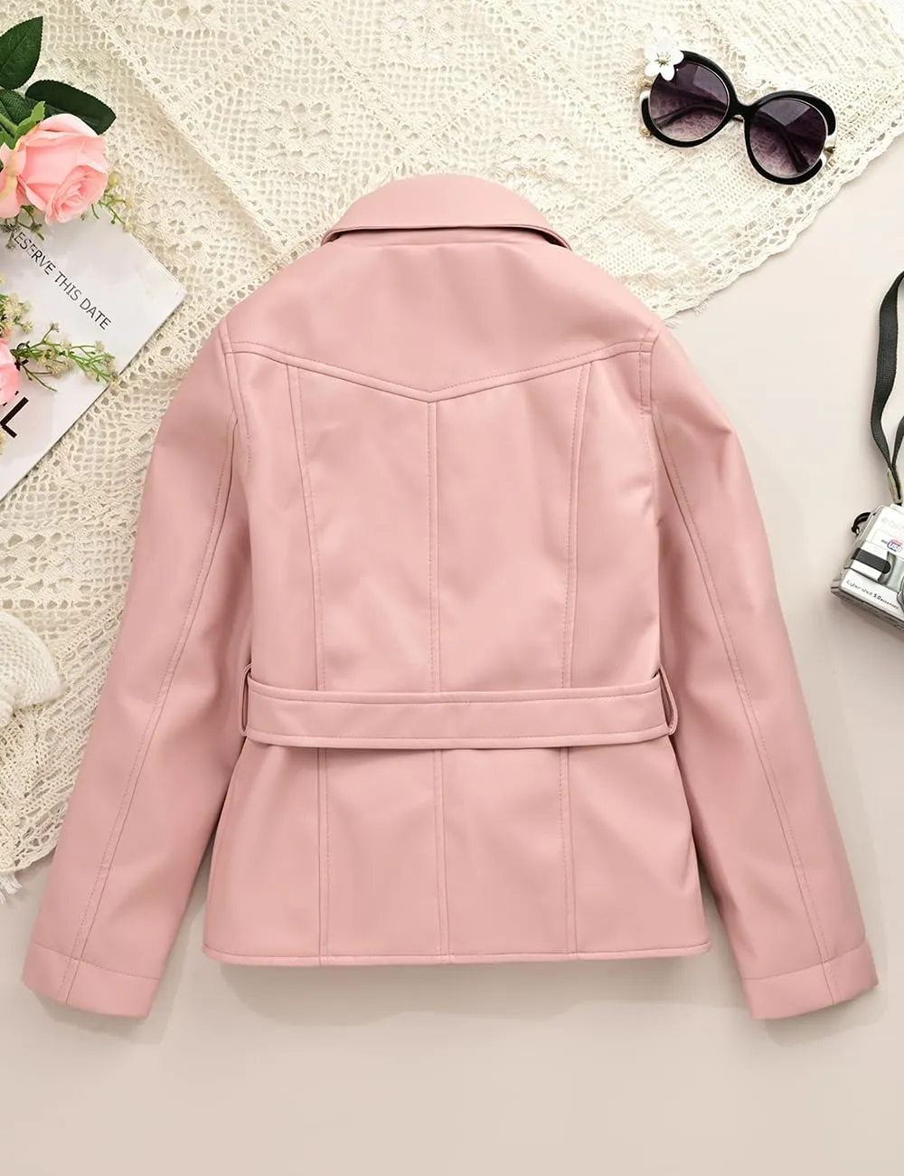 Giolshon Girls Faux Leather Jacket Motorcycle Biker Coat Kid's Fall PU Outerwear (5-14 Years)