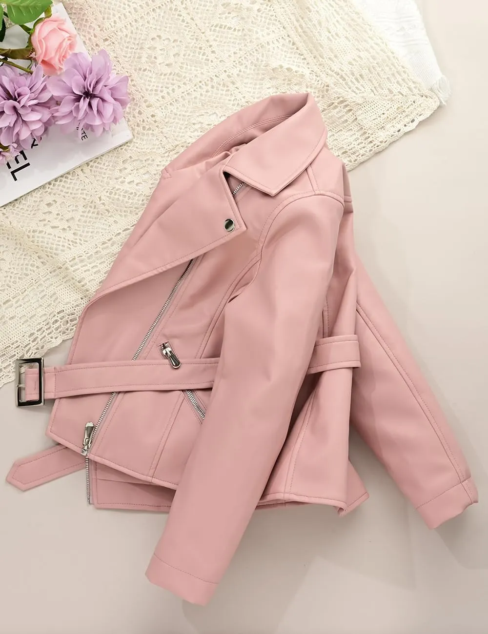 Giolshon Girls Faux Leather Jacket Motorcycle Biker Coat Kid's Fall PU Outerwear (5-14 Years)