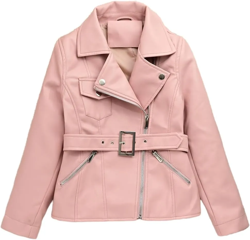Giolshon Girls Faux Leather Jacket Motorcycle Biker Coat Kid's Fall PU Outerwear (5-14 Years)