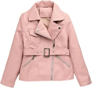 Giolshon Girls Faux Leather Jacket Motorcycle Biker Coat Kid's Fall PU Outerwear (5-14 Years)