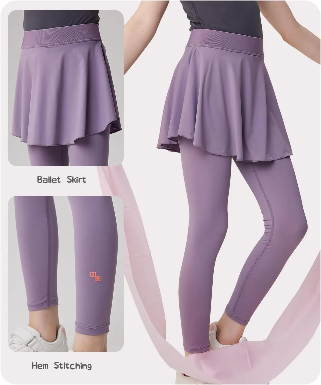 Girls Leggings with Ballet Skirt Kids Elastic Waist Dance Skirted Skorts Light Soft Tights 4-16Y