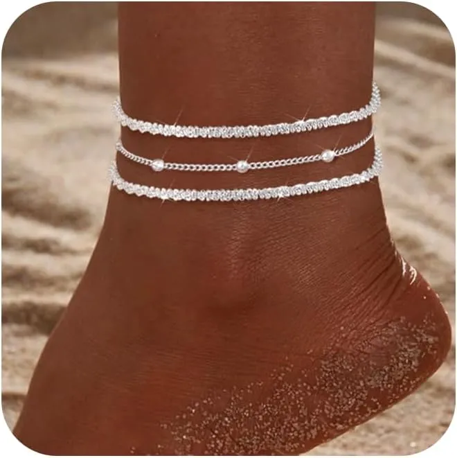 Gold Ankle Bracelets for Women,14K Real Gold Plated Waterproof Anklets Set Layered Anklets for Women Dainty Trendy Jewelry Gift Non Tarnish