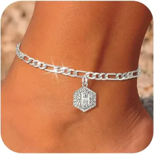 Gold Anklets for Women Gold Plated Initial Anklets Cuban Chain Link Ankle Bracelets Dainty Letter Anklet Personalized Name Anklet for Birthday Gifts
