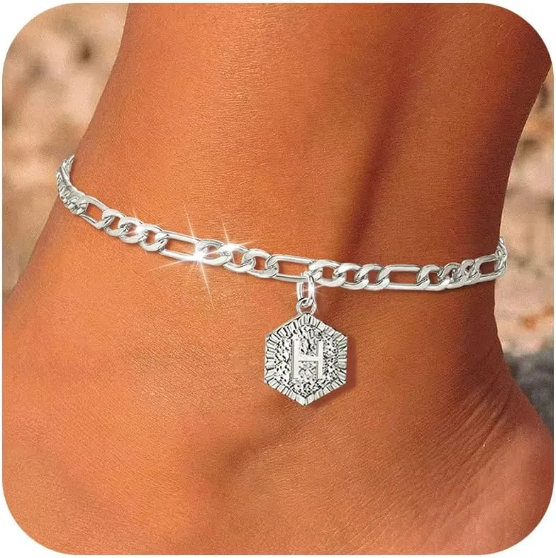 Gold Anklets for Women Gold Plated Initial Anklets Cuban Chain Link Ankle Bracelets Dainty Letter Anklet Personalized Name Anklet for Birthday Gifts