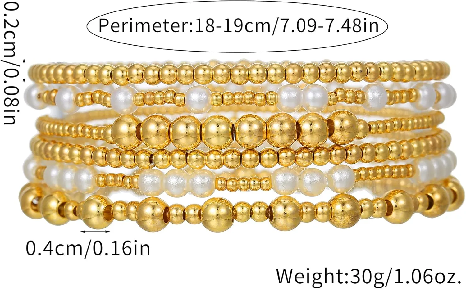 Gold Bracelets for Women 14K Gold Plated Beaded Non Tarnish Bracelets Stretch Bead Ball Bracelet Stack Set Jewelry for Gifts