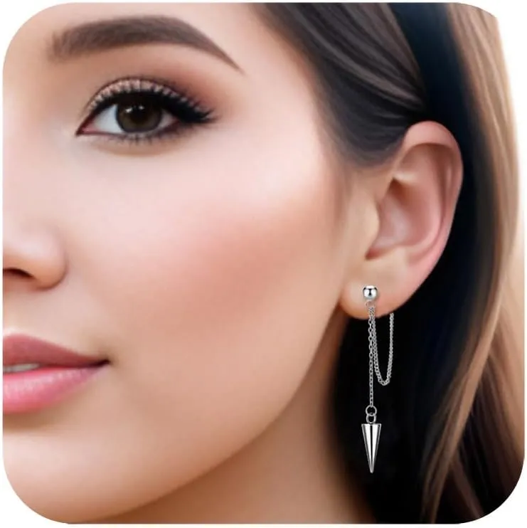 Gold Chain Earrings for Women Irregular Bar Spike Drop Dangle Earrings Long Threader Earring Dangly Tassel Earrings Stainless Steel Black Spike Steampunk Gothic Punk Earrings Jewelry