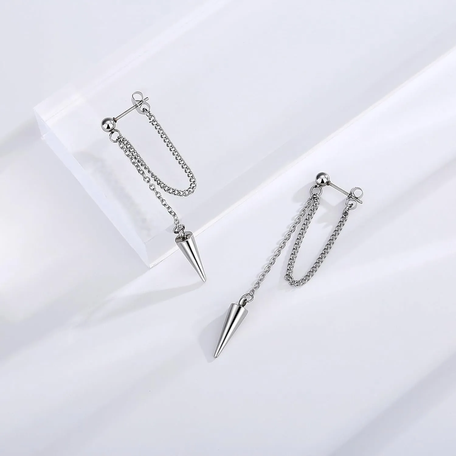 Gold Chain Earrings for Women Irregular Bar Spike Drop Dangle Earrings Long Threader Earring Dangly Tassel Earrings Stainless Steel Black Spike Steampunk Gothic Punk Earrings Jewelry