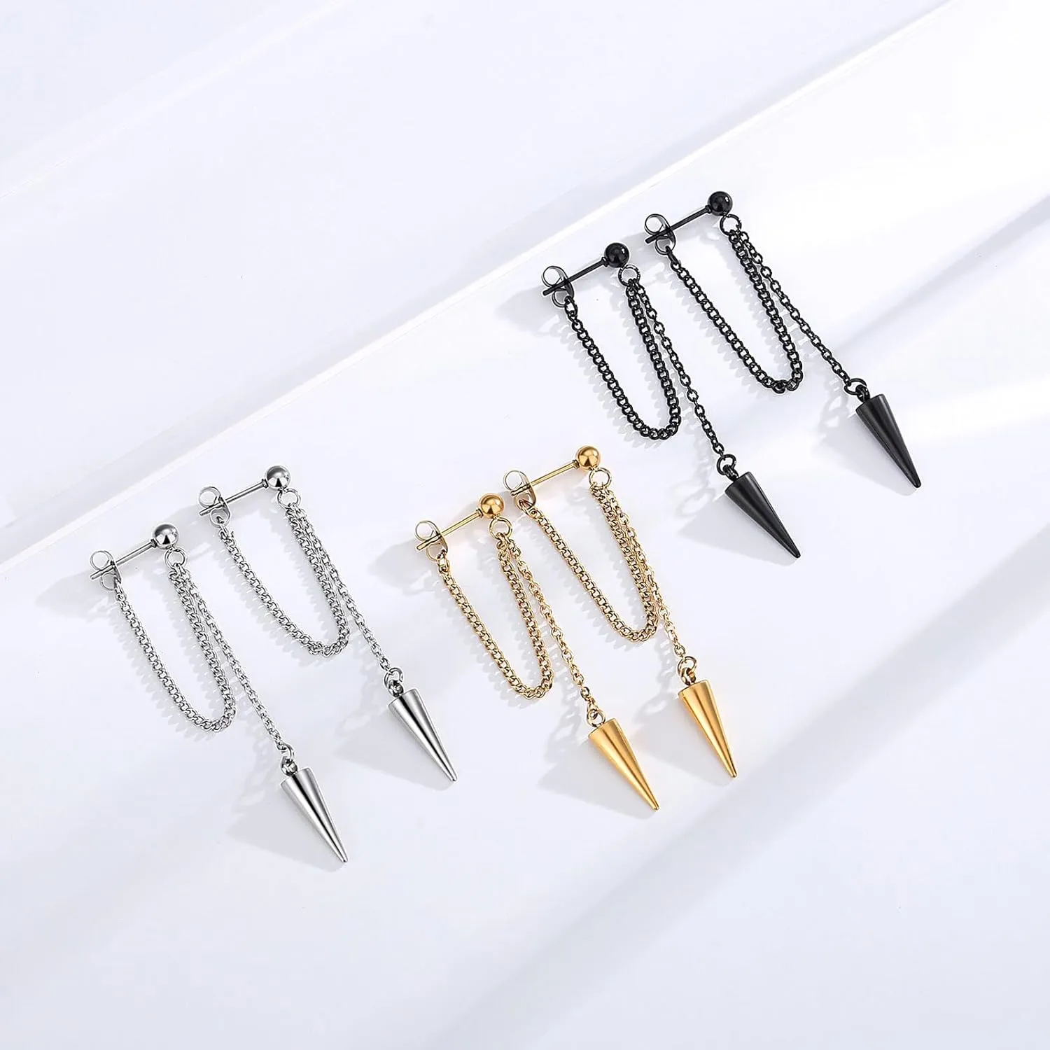 Gold Chain Earrings for Women Irregular Bar Spike Drop Dangle Earrings Long Threader Earring Dangly Tassel Earrings Stainless Steel Black Spike Steampunk Gothic Punk Earrings Jewelry