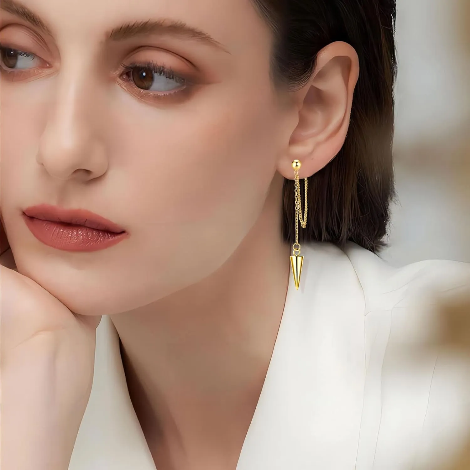Gold Chain Earrings for Women Irregular Bar Spike Drop Dangle Earrings Long Threader Earring Dangly Tassel Earrings Stainless Steel Black Spike Steampunk Gothic Punk Earrings Jewelry