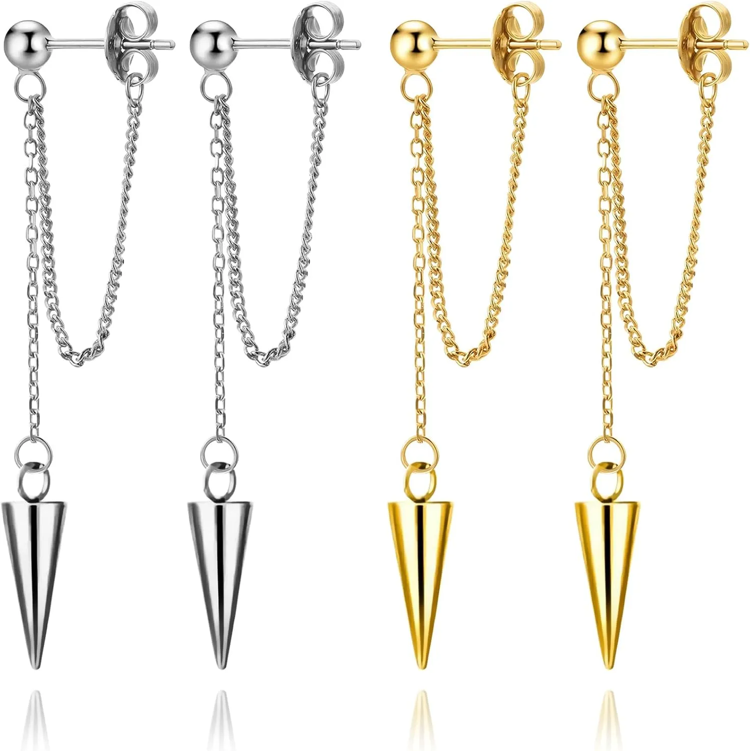 Gold Chain Earrings for Women Irregular Bar Spike Drop Dangle Earrings Long Threader Earring Dangly Tassel Earrings Stainless Steel Black Spike Steampunk Gothic Punk Earrings Jewelry