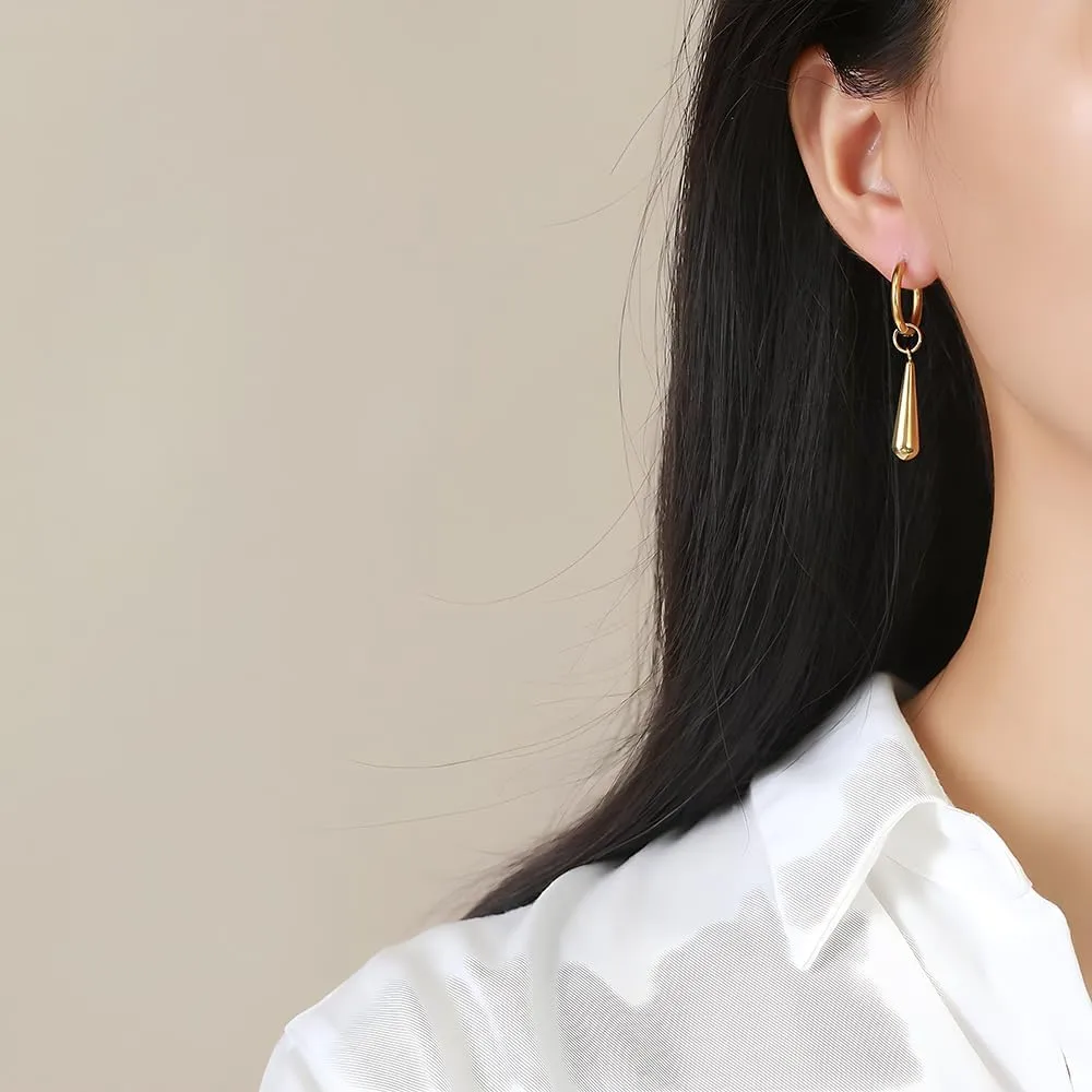 Gold Plated Waterdrop Dangle Earrings Teardrop Earrings For Women Stainless Steel Long Vertical Bar Drop Dangle Earrings