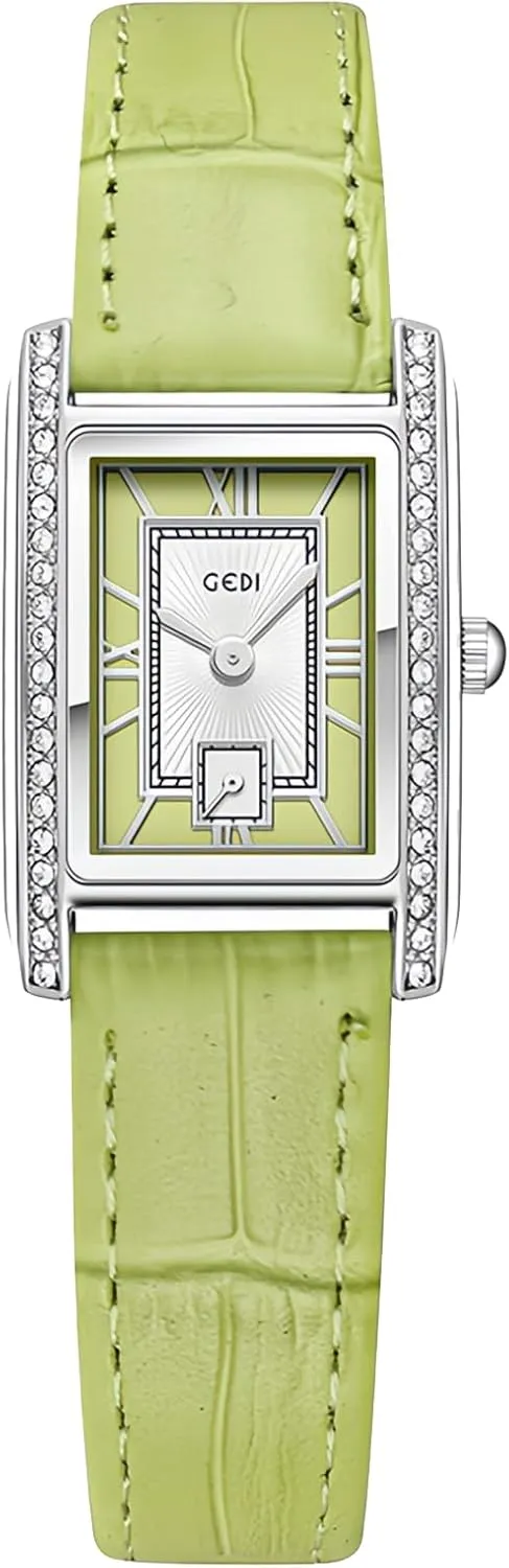 Gosasa Elegant Women's Rectangular Dress Watch with Crystal Diamond Case Minimalist Roman Dial Fashion Casual Waterproof Ladies Quartz Watch Soft Leather Strap