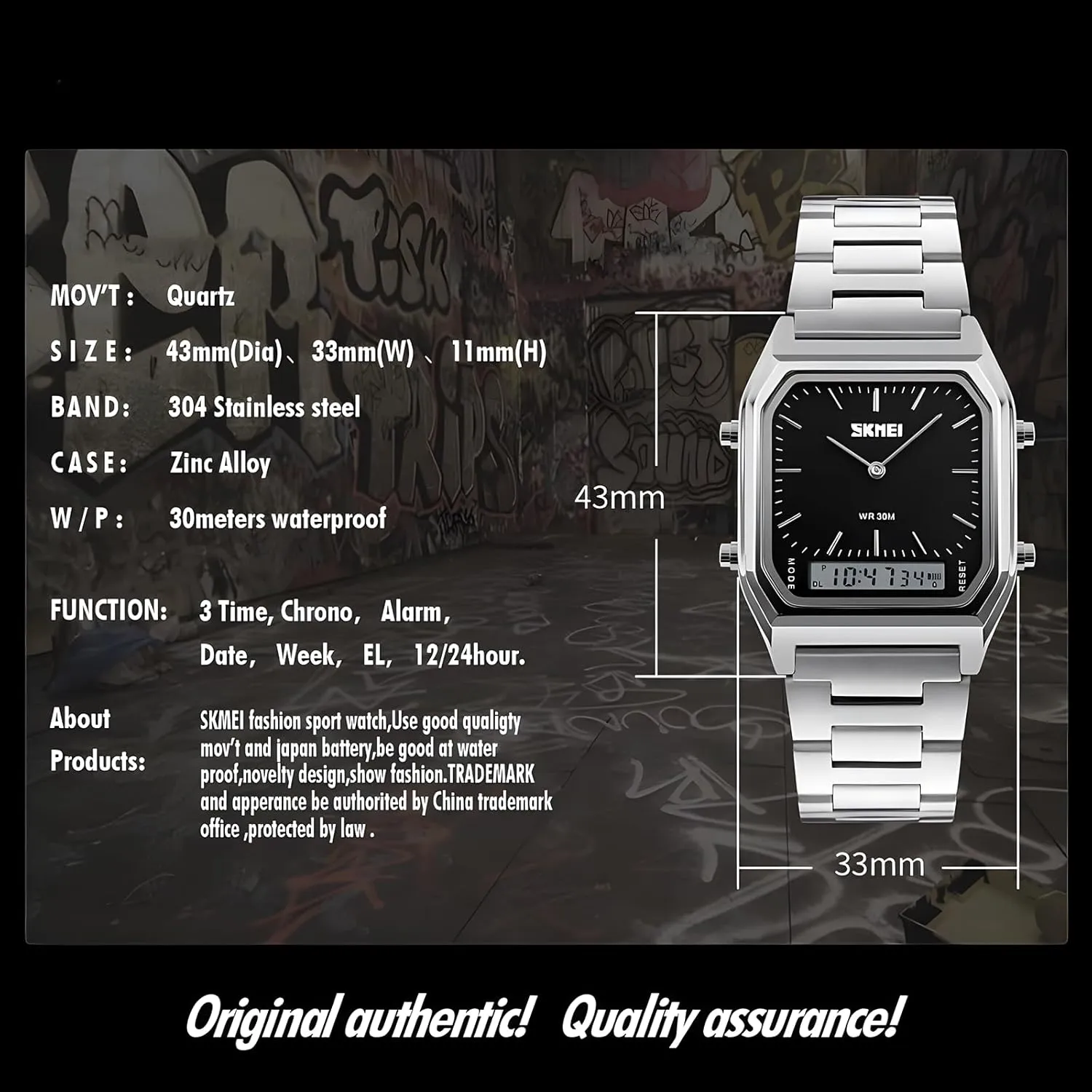 Gosasa Unisex Wrist Watch, Waterproof Military Analog Digital Watches with LED Multi Time Chronograph, Stainless Steel Business Watches for Men