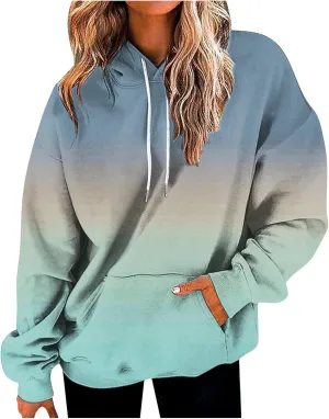 Gradient Printed Hoodies for Women Oversized Hooded Sweatshirts Long Sleeve Shirts Cozy Soft Pullover Womans Hoodie
