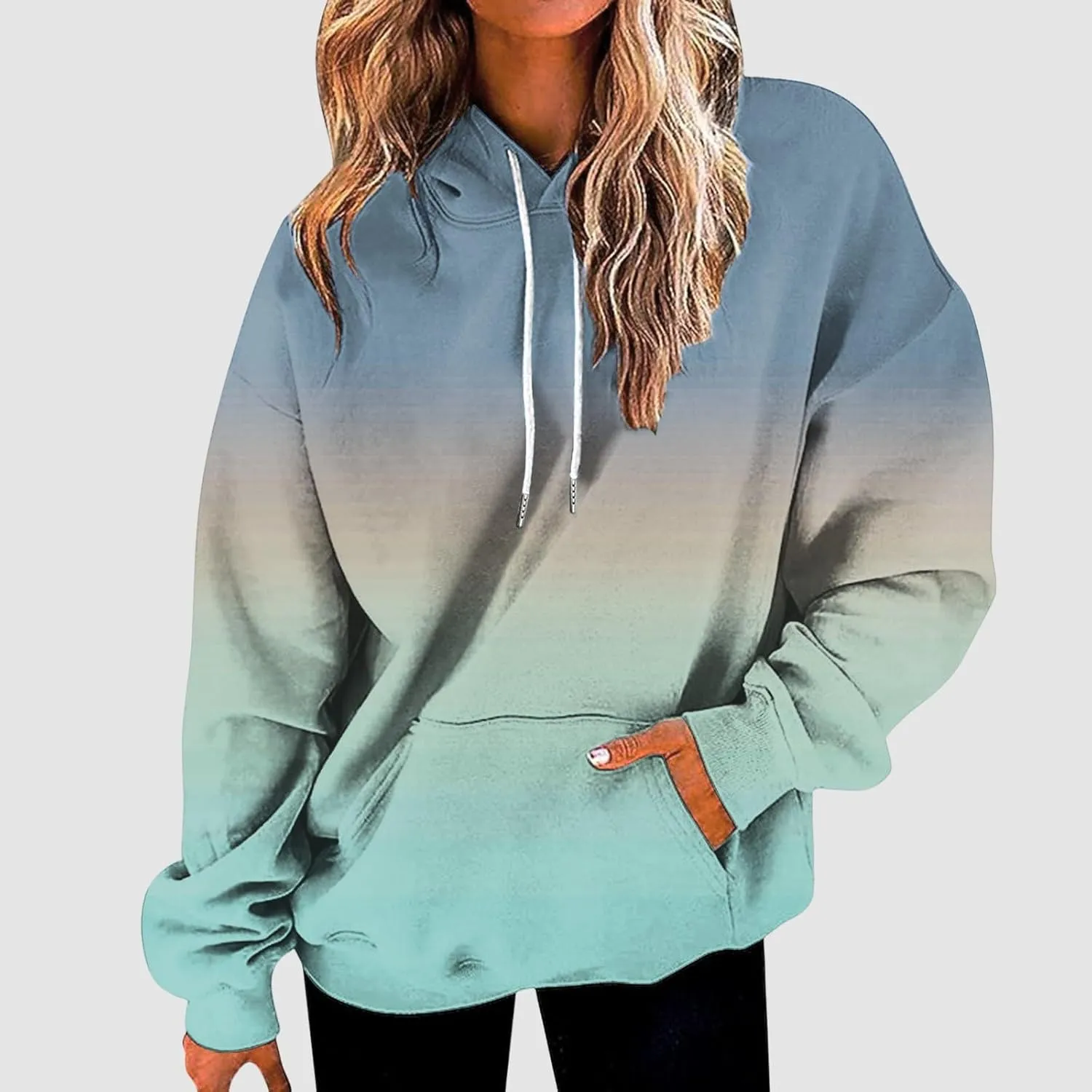 Gradient Printed Hoodies for Women Oversized Hooded Sweatshirts Long Sleeve Shirts Cozy Soft Pullover Womans Hoodie