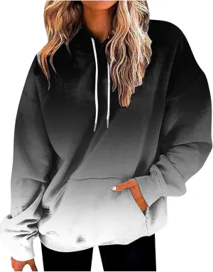Gradient Printed Hoodies for Women Oversized Hooded Sweatshirts Long Sleeve Shirts Cozy Soft Pullover Womans Hoodie