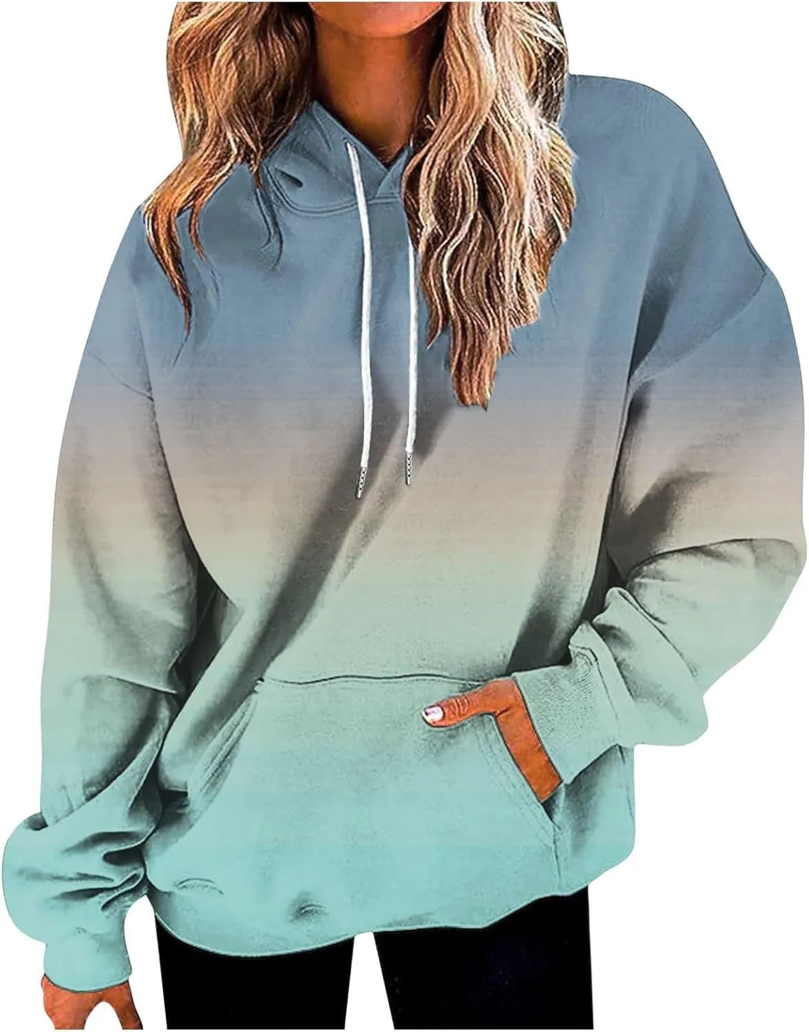 Gradient Printed Hoodies for Women Oversized Hooded Sweatshirts Long Sleeve Shirts Cozy Soft Pullover Womans Hoodie
