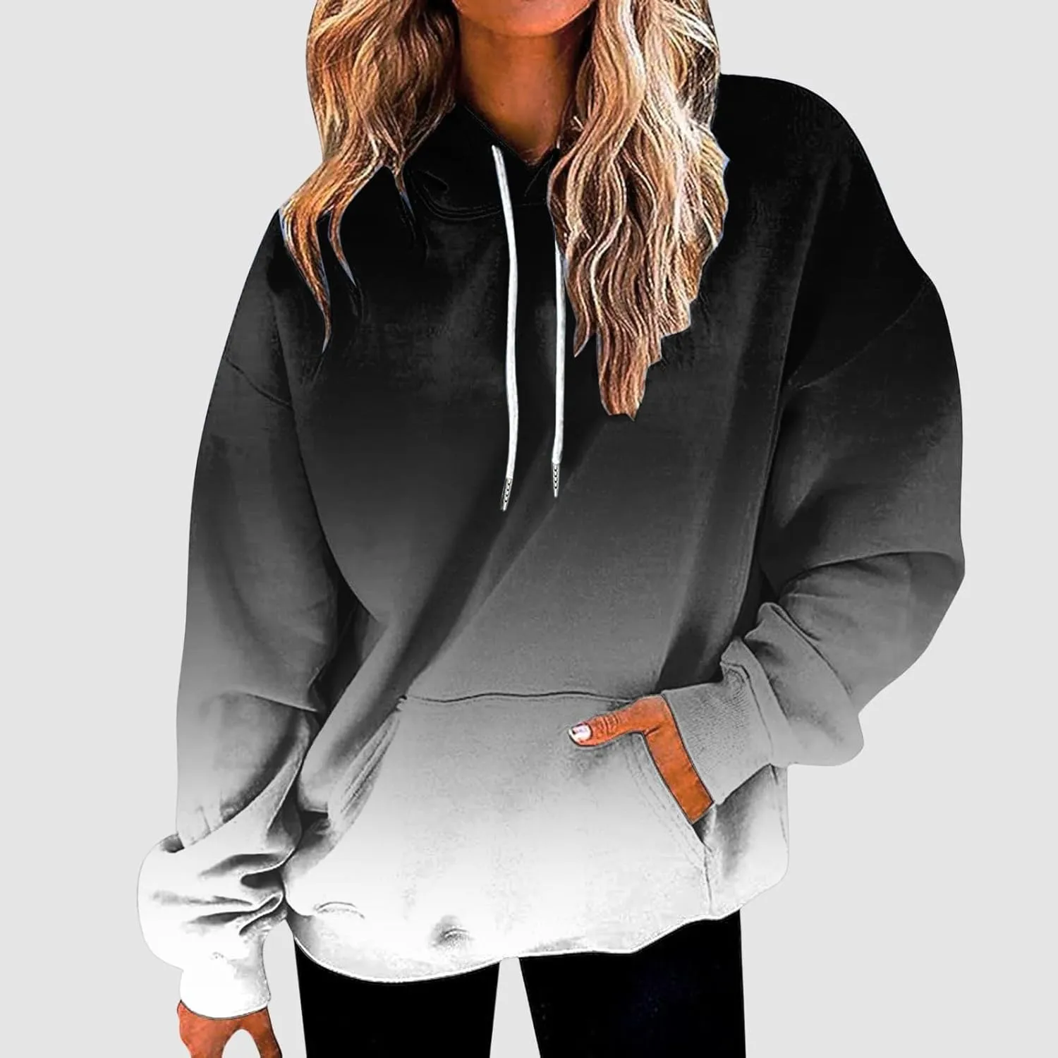 Gradient Printed Hoodies for Women Oversized Hooded Sweatshirts Long Sleeve Shirts Cozy Soft Pullover Womans Hoodie