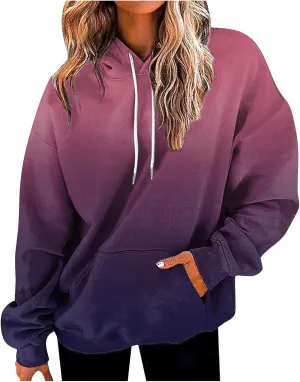 Gradient Printed Hoodies for Women Oversized Hooded Sweatshirts Long Sleeve Shirts Cozy Soft Pullover Womans Hoodie
