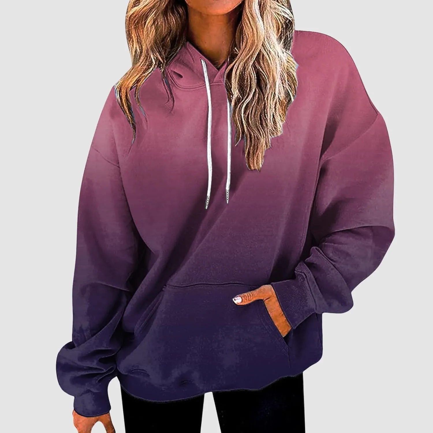 Gradient Printed Hoodies for Women Oversized Hooded Sweatshirts Long Sleeve Shirts Cozy Soft Pullover Womans Hoodie