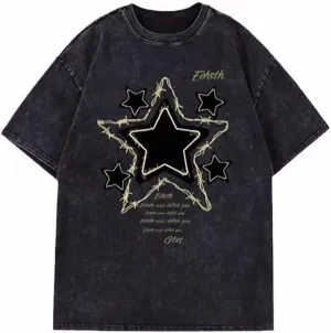 Graphic Tees Y2k for Women Men Baggy Star Shirt Grunge Summer Casual Tops Goth Embroidery Oversized Aesthetic Clothes