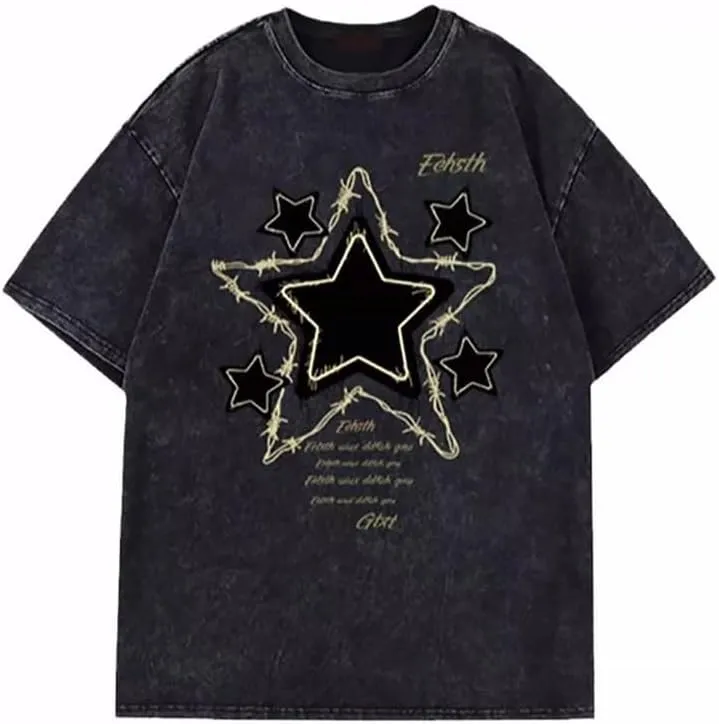 Graphic Tees Y2k for Women Men Baggy Star Shirt Grunge Summer Casual Tops Goth Embroidery Oversized Aesthetic Clothes