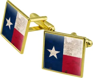 GRAPHICS & MORE Rustic Texas State Flag Distressed USA Square Cufflink Set Gold Color
