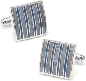 Gray and Blue Striped Square Cufflinks