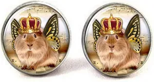 Guinea Pig Cufflinks, Small Animal Cufflinks, Glass Photo Butterfly Wings Jewelry Cufflinks