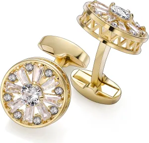 HAWSON Luxurious Crystal Cufflinks for Men with Gift Box, Gold Tone Cuff Links for Men's Dress Shirts and French Cuff Shirts on Birthday Party Wedding Anniversary