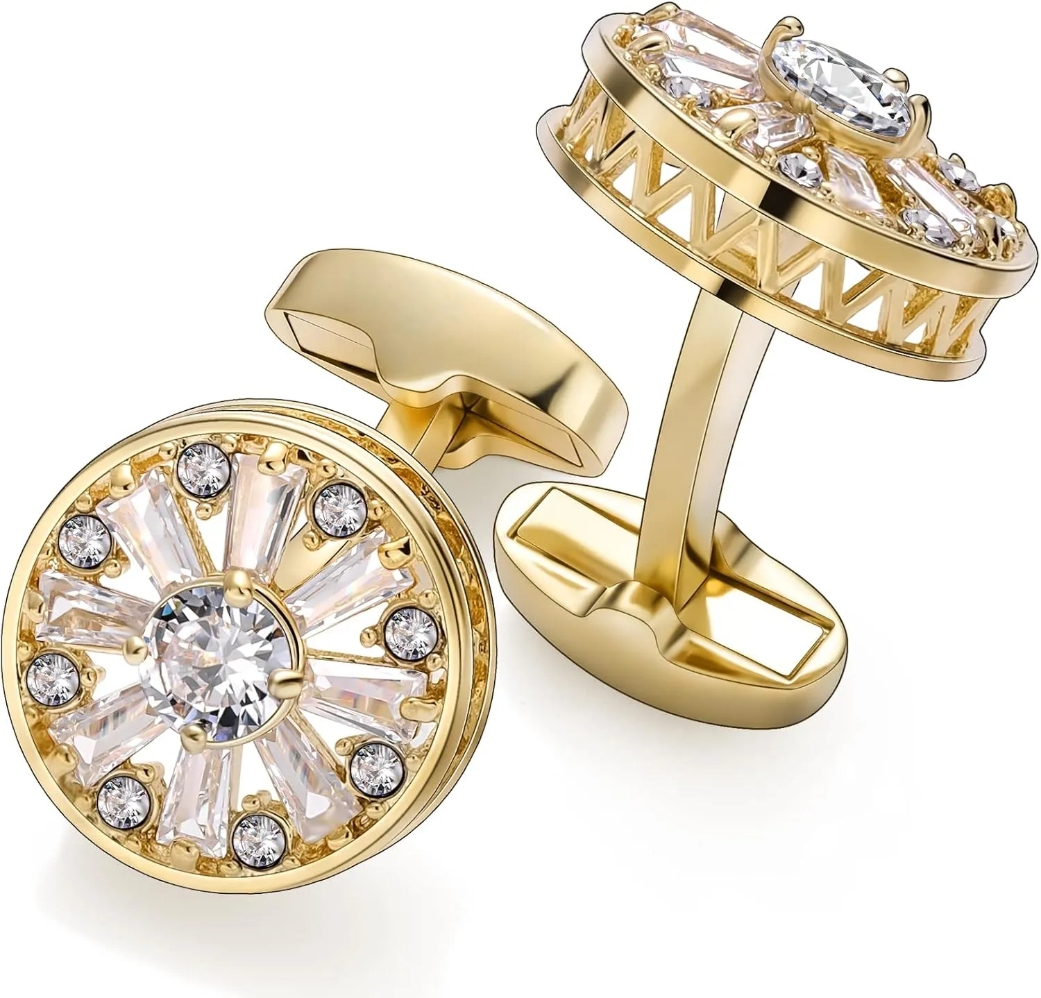 HAWSON Luxurious Crystal Cufflinks for Men with Gift Box, Gold Tone Cuff Links for Men's Dress Shirts and French Cuff Shirts on Birthday Party Wedding Anniversary