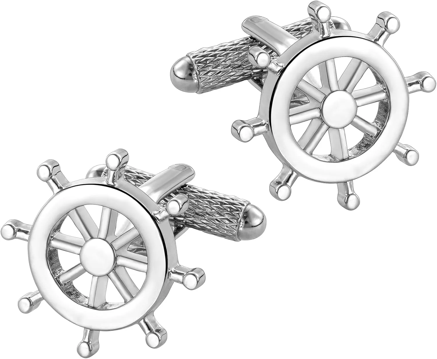 HAWSON Men's Ship Rudder Cufflinks Silver Nautical Instrument Design for Captain's Dinner & Maritime Collector Gifts