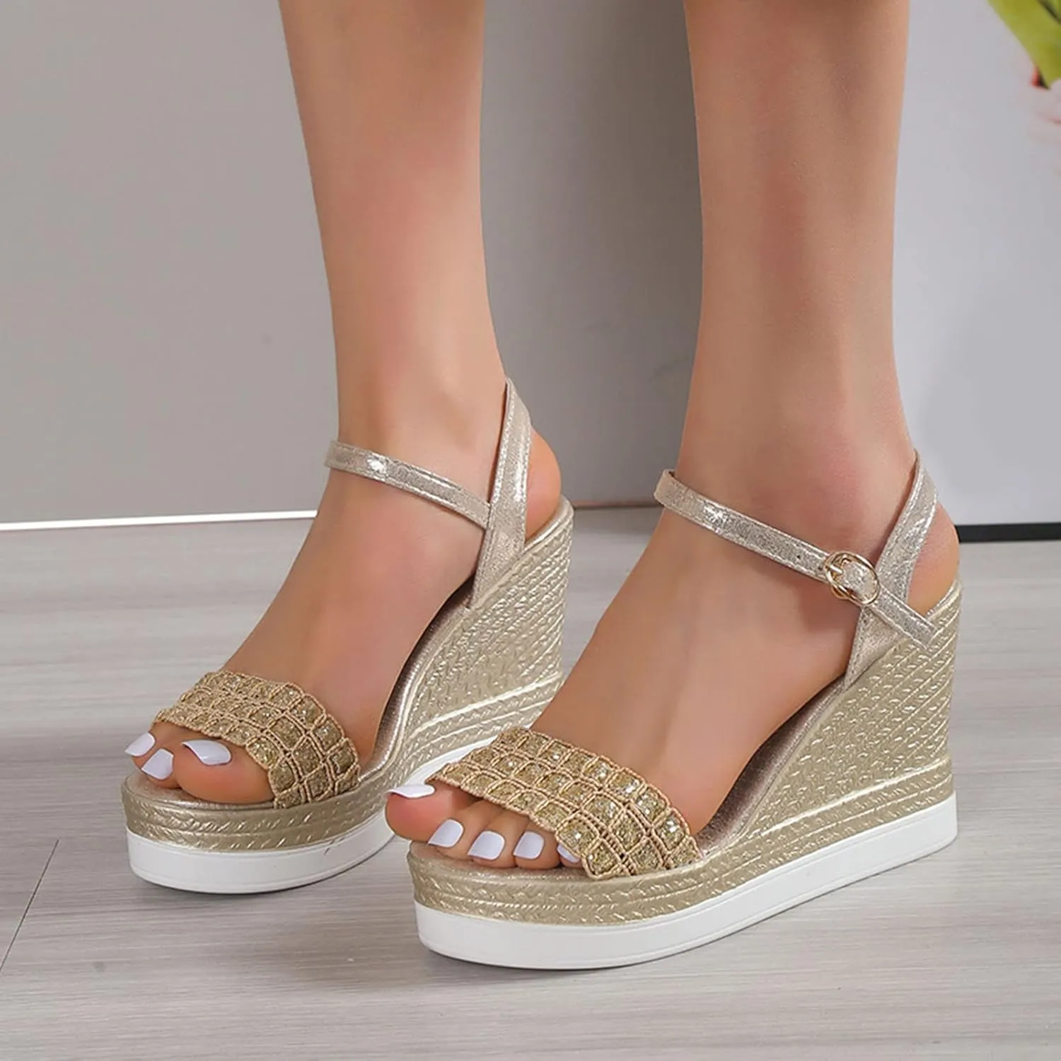 Hbeylia Orthopedic High Heel Sandals for Women Summer Dressy Open Toe Ankle Strap Platform Wedge Chunky Bottom Sandals Casual Anti-Slip Sandals Comfortable Dress Shoes