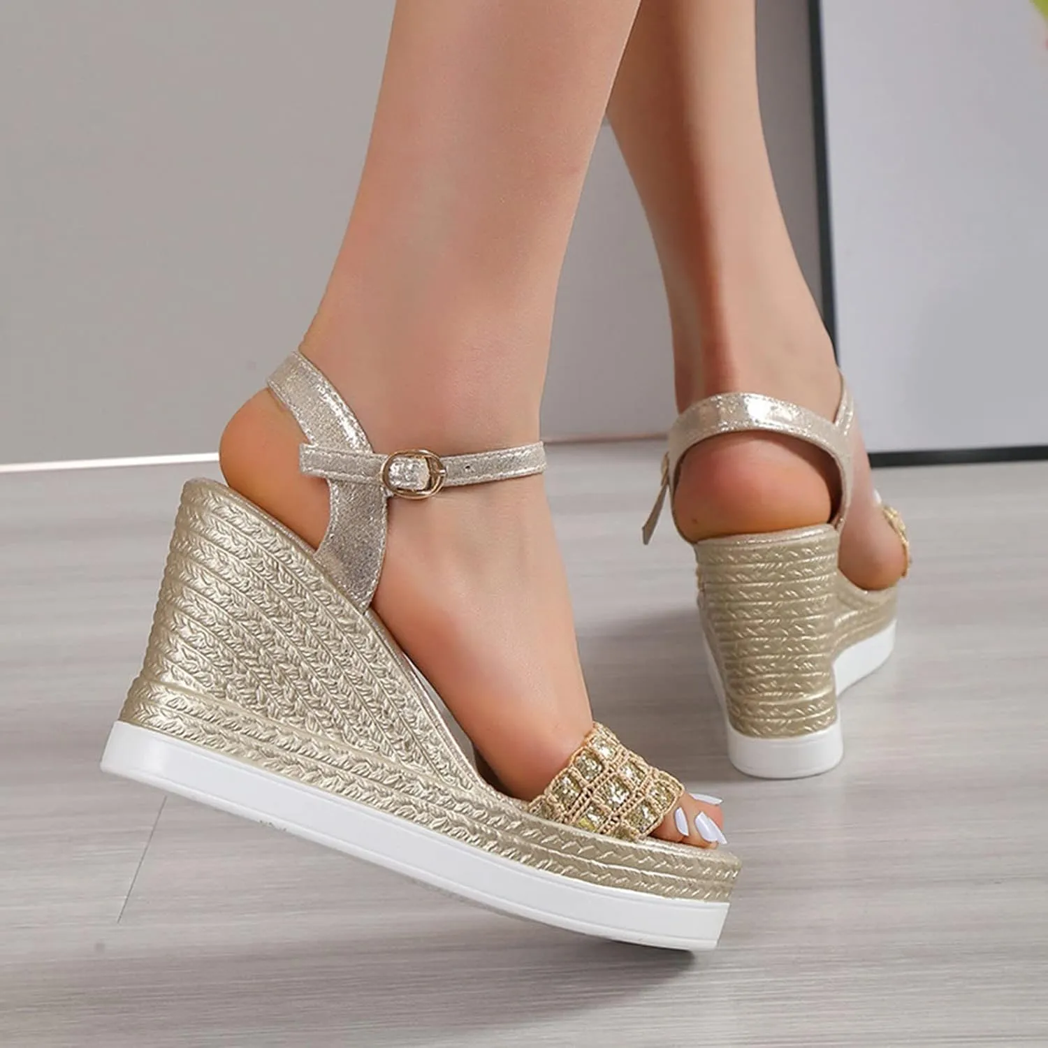 Hbeylia Orthopedic High Heel Sandals for Women Summer Dressy Open Toe Ankle Strap Platform Wedge Chunky Bottom Sandals Casual Anti-Slip Sandals Comfortable Dress Shoes