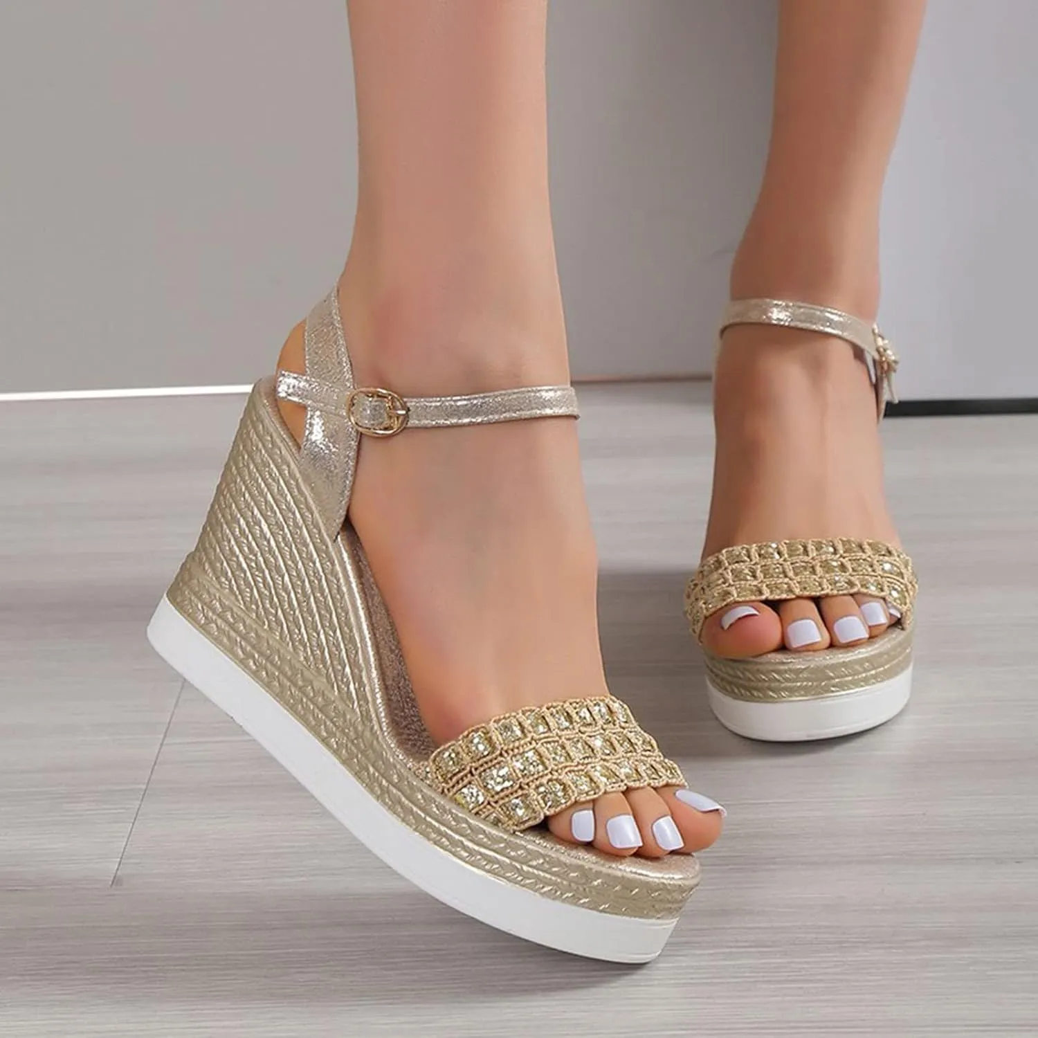 Hbeylia Orthopedic High Heel Sandals for Women Summer Dressy Open Toe Ankle Strap Platform Wedge Chunky Bottom Sandals Casual Anti-Slip Sandals Comfortable Dress Shoes