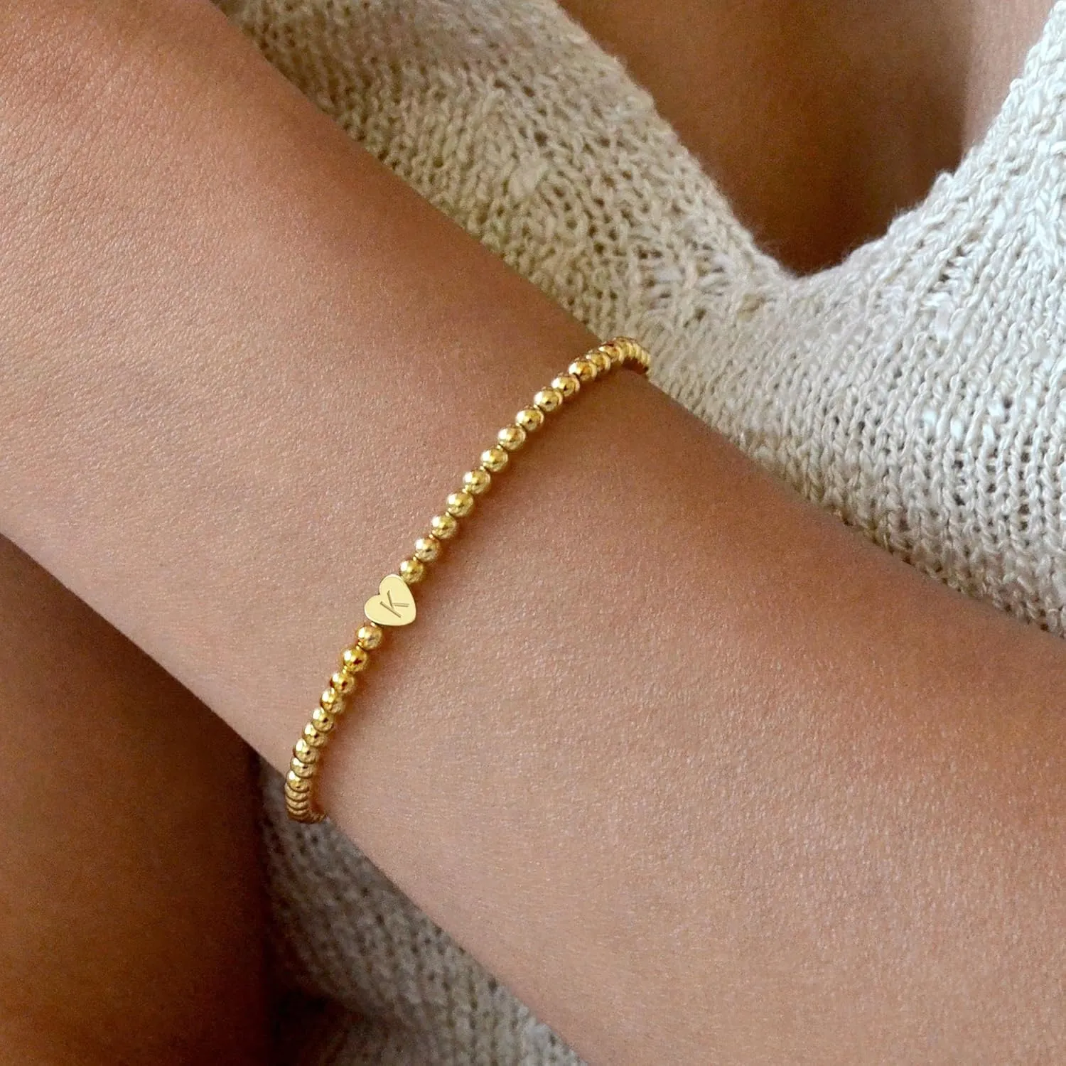 Heart Initial Bracelets for Women Girls - 14K Gold Plated Letter Initial Bracelet Beaded Heart Bracelets for Women Trendy Kids Teen Girl Gifts rendy Stuff Gold Jewelry