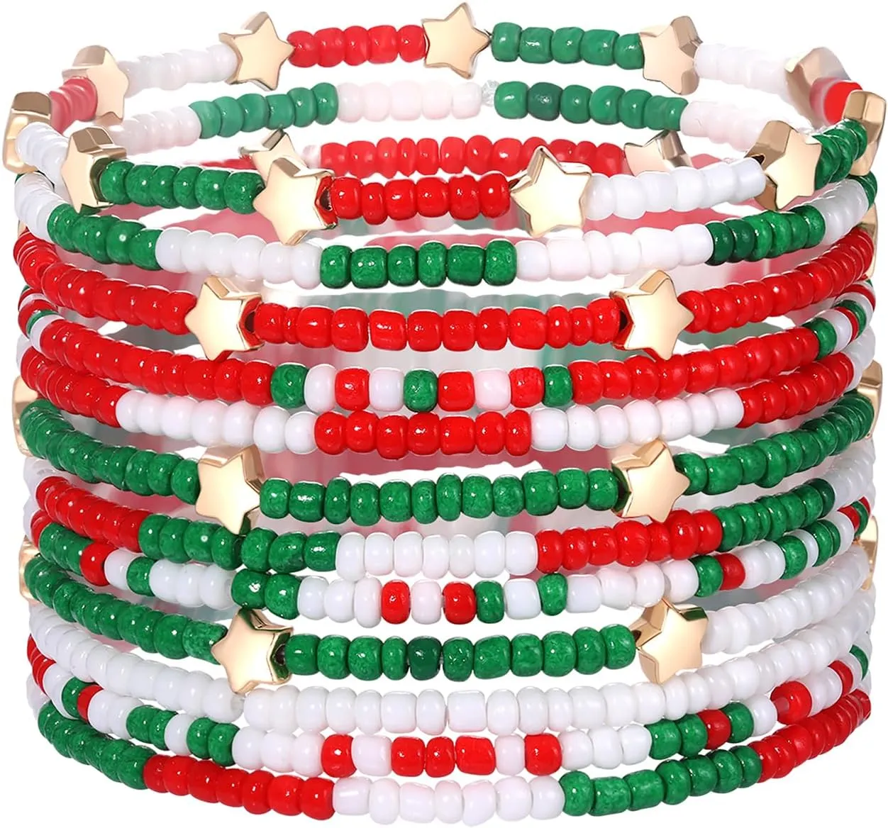 HEIDKRUEGER Bead Stretch Bracelets Independence Colorful Tiny Beaded Stackable Vsco Bracelets Boho Summer Vacation Adjustable Bangle Bracelet for Women Girls 14Pcs