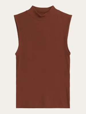 High neck rib top - Tiramisu