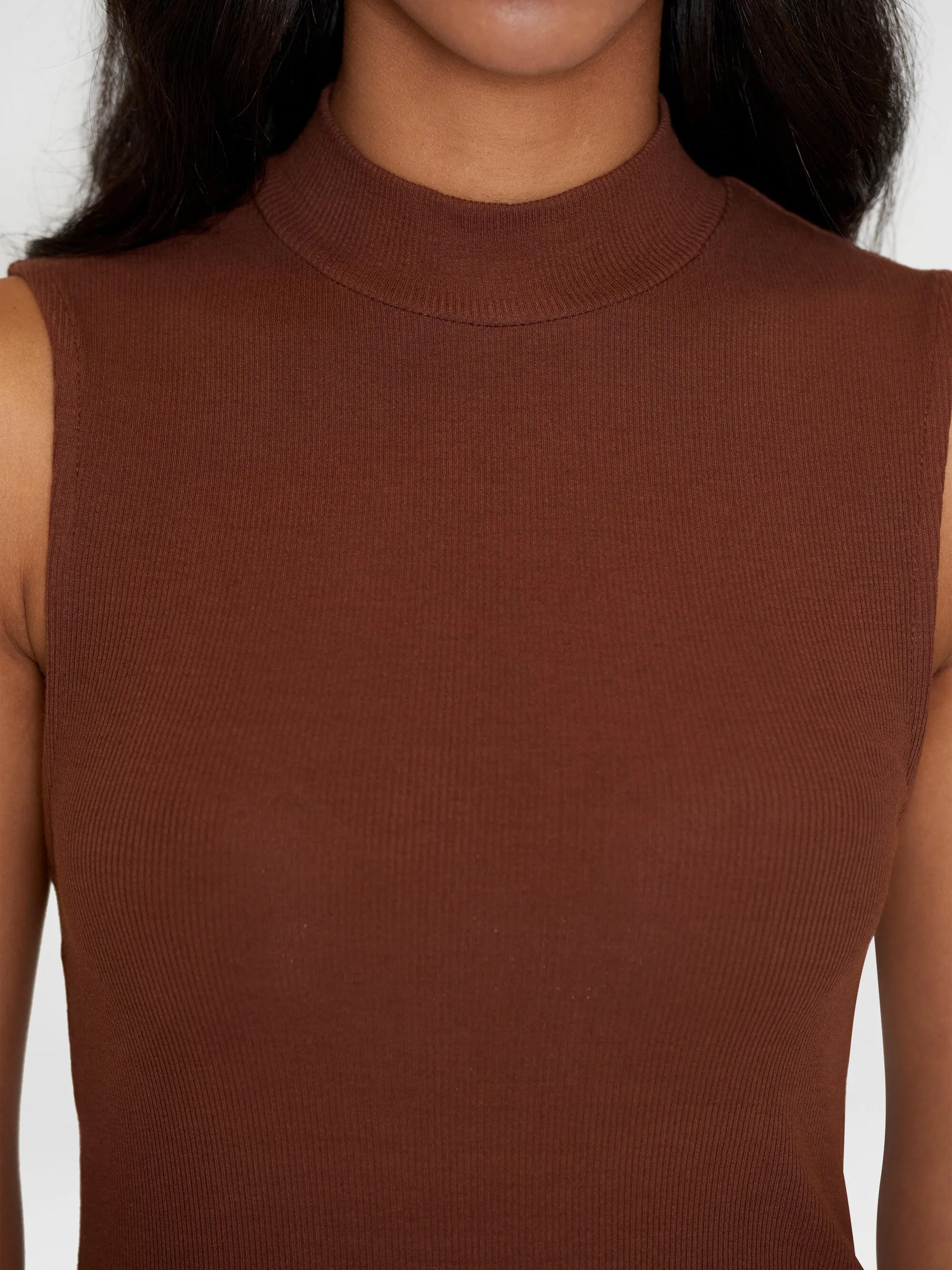 High neck rib top - Tiramisu