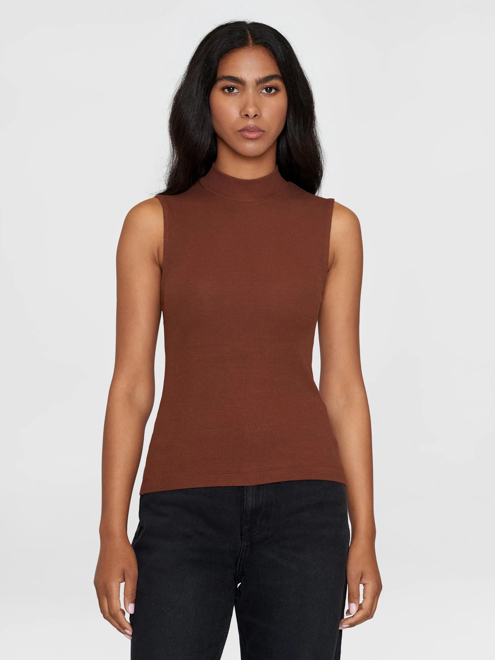 High neck rib top - Tiramisu