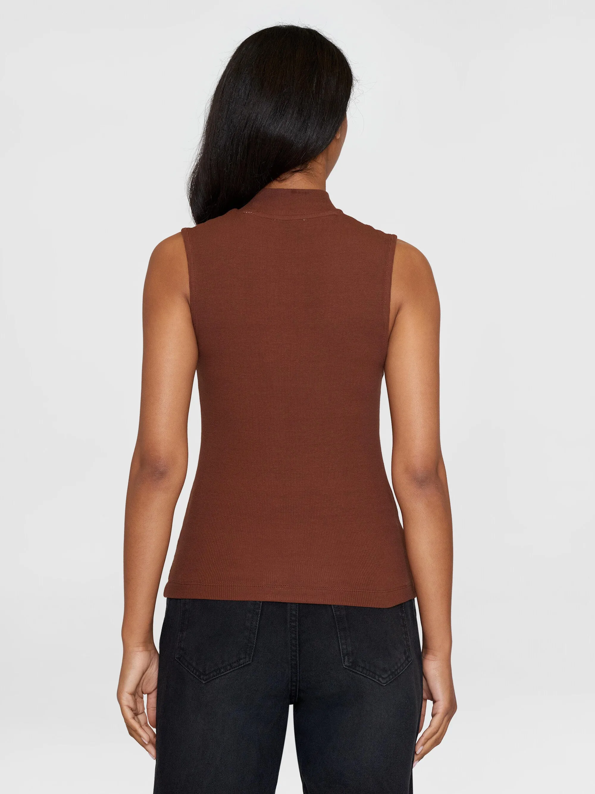 High neck rib top - Tiramisu