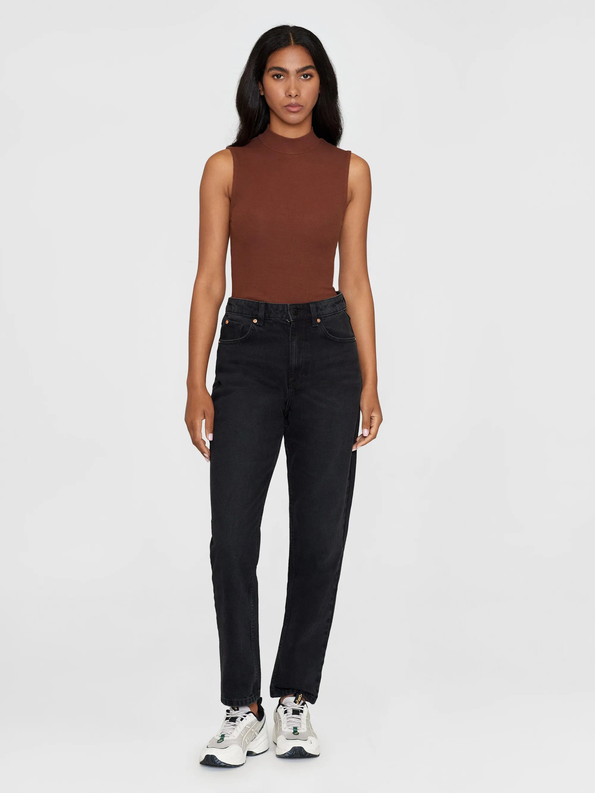 High neck rib top - Tiramisu