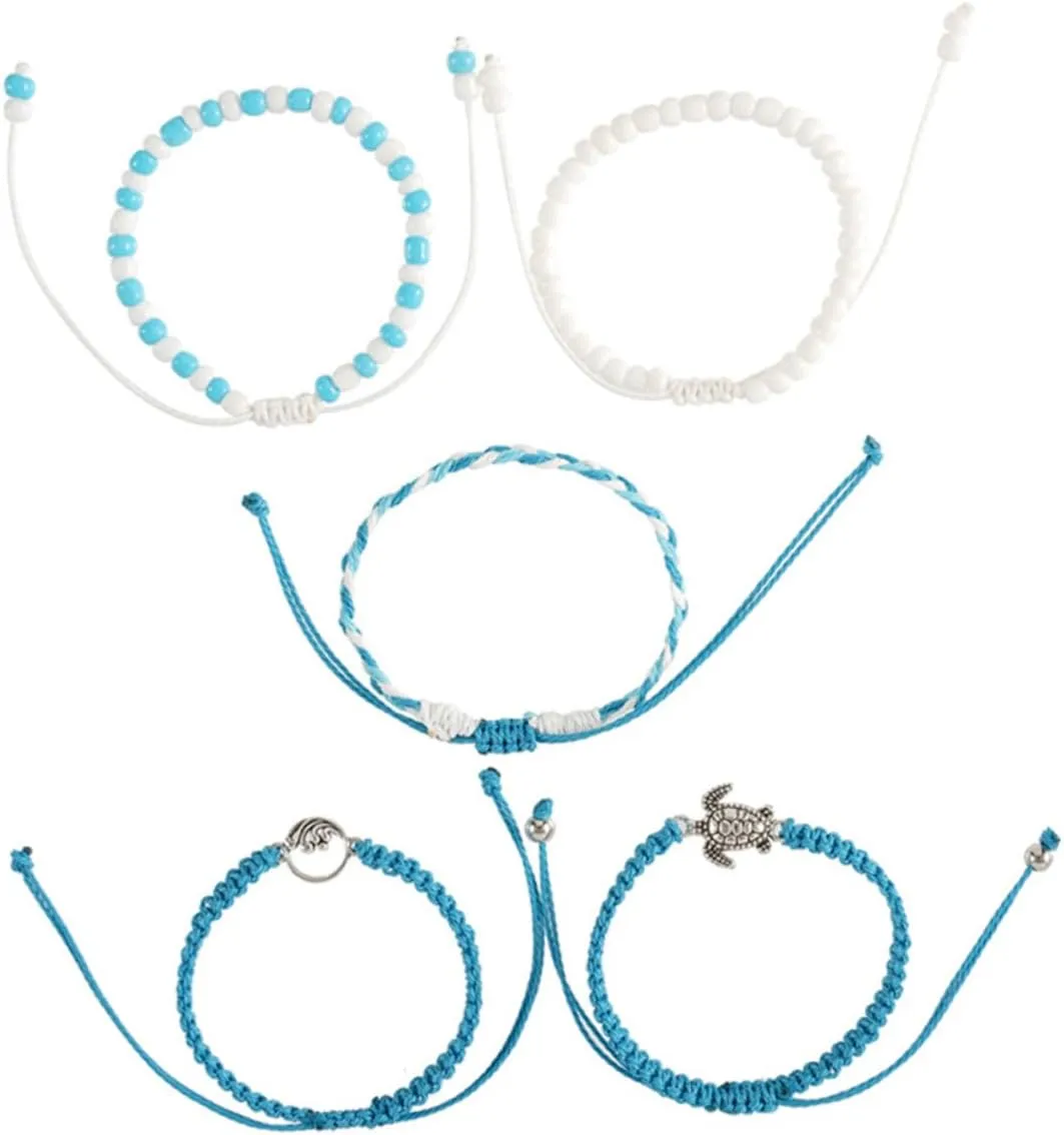 Homoyoyo Unique Turtle Bead Bracelet Set String Friendship Bracelets for Women Stylish Ankle or Wrist Cord for Daily Outfits