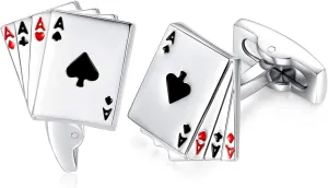 HONEY BEAR 4A Poker Playing Cards Good Luck Cufflinks for Men Shirts Steel Wedding Business Gift Silver