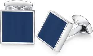 HONEY BEAR Square Cufflinks for Mens Stainless Steel Business Wedding Gift Navy Blue