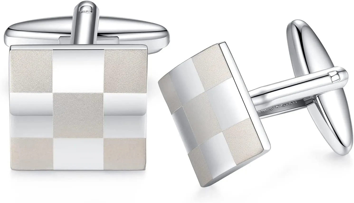 HONEY BEAR Square Lattice Cufflinks for Mens Shirt Steel Wedding Gift Silver